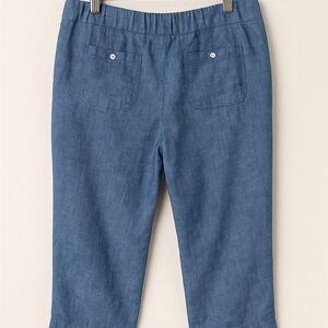 Pure Jill 100% Linen Cropped Pants Blue Chambray Pull-On Petite Large Organic